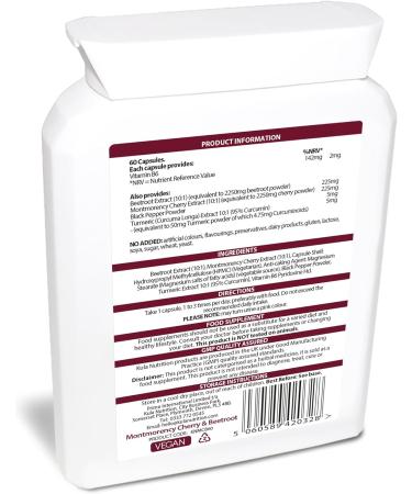 Montmorency Cherry and Beetroot Blend - 60 Vegan Capsules - High Strength 9000mg - Immune Support with Turmeric, Black Pepper, and Vitamin B6 - Buy Online on GoSupps.com