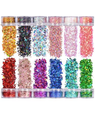 Veroa 12 Colors Make Face Body and Hair Glitter at The Festival Chunky Glitter for Festivals Parties Raves Brightly Coloured Festive Accessories(5g*12PCS)
