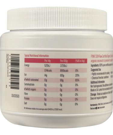 PINK SUN Organic Extra Virgin Coconut Oil 500ml - Raw Cold Pressed Pure Unrefined for Hair, Skin, Cooking, Baby - Pack of 1 - Buy Online on GoSupps.com