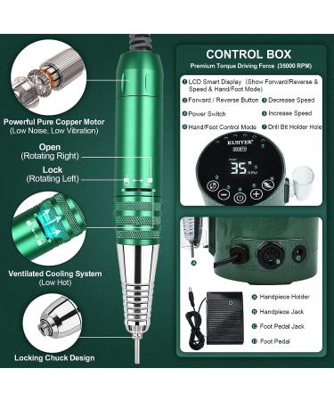 KUIIYER Electric Nail Drill Machine 35000RPM Kit with Foot-Mode & Touch Screen - 67Pcs Variable Speed Forward & Reverse Nail File Set for Gel Acrylic Nails & DIY Manicure Pedicure - Buy Online on GoSupps.com