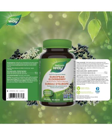 Nature's Way European Elderberry Capsules - Cold and Flu Symptom Relief Cough Sore Throat Support Supplement Elderberry Berries & Flower - Non-GMO Verified - Vegetarian - For Adults & Kids - 100 Capsules - Buy Online on GoSupps.com