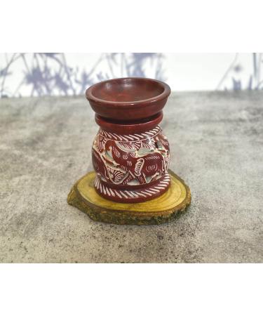 Hand Painted Red Elephant Soapstone Oil Burner Aroma Diffuser | Jali Work Tea Light Holder for Aromatherapy - Buy Online on GoSupps.com