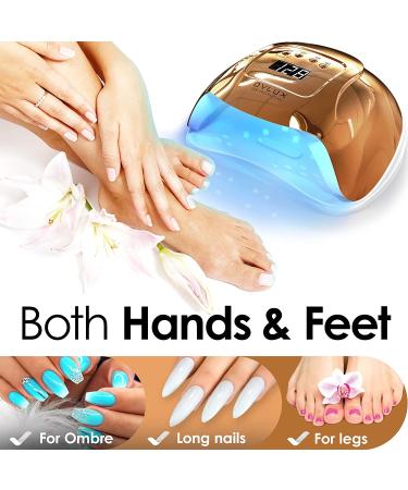 OVLUX 128W UV LED Nail Lamp - Rapid-Curing Gel Nails Dryer for Manicures/Pedicures - Dual-Voltage - Extra-Long Cable - Professional Gel Lamp for Homes/Salons - Gold - Buy Online on GoSupps.com