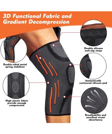 2 Pack Knee Compression Sleeve with Gel Pads & Stabilizers - Size L, Orange (1 Pair) | Knee Brace for Men & Women - Support for Running, Weightlifting, Arthritis & Joint Pain Relief - Buy Online on GoSupps.com