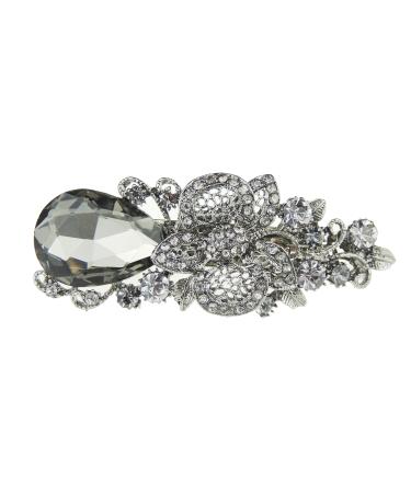 Womens Beautiful Chunky Diamante Crystal Stone Wedding Birthday Party Bridal Wedding Accessories Occasion Barrette Hairpin Grip French Spring Clip Vintage Look Hair Barrette Tear Drop (Grey)