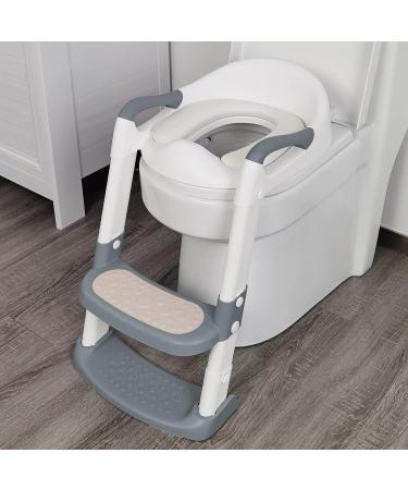 711TEK Potty Training Seat with Step Stool Ladder, Potty Training Toilet for Kids Boys Girls Toddlers-Comfortable Safe Potty Seat with Anti-Slip Pads Ladder (Grey) Gray