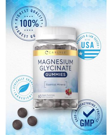Carlyle Magnesium Glycinate Gummies | 60 Count | Grape Flavor | Vegan Non-GMO Gluten Free Supplement 60 Count (Pack of 1) - Buy Online on GoSupps.com