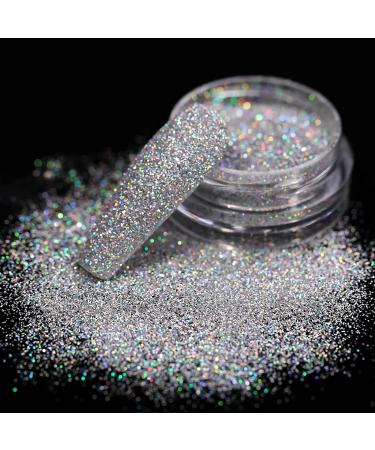 Holographic Nail Glitter  Sparkling Diamond Nail Powder Laser Silver Reflective Extra Fine Nail Glitter Dust for Acrylic Nail Art Decorations 1pcs-ZJF-Gray