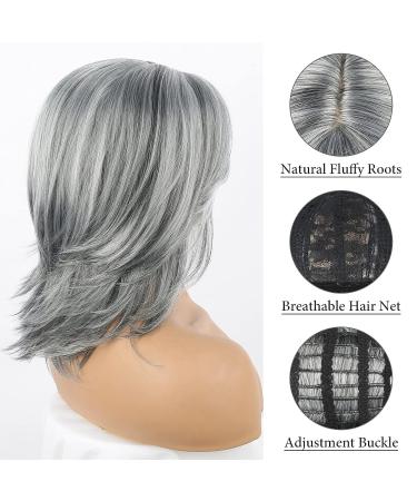 Jolelyne Silver Gray Ombre Layered Wig with Curtain Bangs - Synthetic Short Bob Wig for Black Women - Grey 02 - Buy Online on GoSupps.com