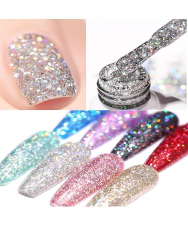 Glitter Gel Nail Polish Super Sparkling Color UV Gel Polish Vegan Long Lasting Nail Varnish Diamond Soak Off UV Gel Nail Varnish Gifts For Women & Girl Nail Art Wedding Holiday(Glitter purple) - Buy Online on GoSupps.com