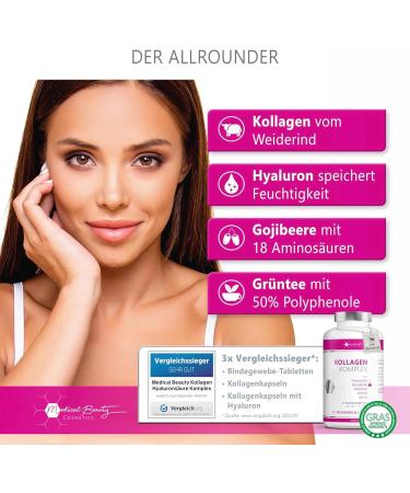 Premium Collagen Hyaluronic Acid Complex with Goji Berry & Green Tea - 180 Capsules | 1000mg Collagen Hydrolysate & Essential Vitamins for Healthy Skin & Hair - Buy Online on GoSupps.com