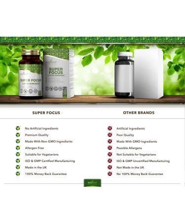 Buy Ezyleaf Super Focus - 750mg L-Tyrosine Ginkgo Biloba Taurine & B12 | Vegan High-Dose Capsules | 120 Allergen-Free Caffeine-Free Supplements for Enhanced Focus - Buy Online on GoSupps.com