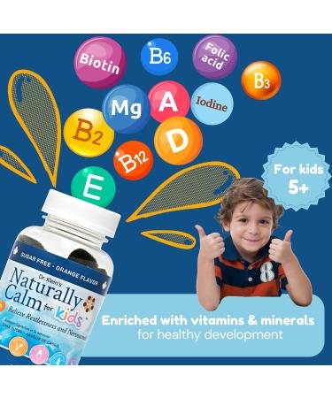 Dr. Klein's Naturally Calm Gummies For Kids. Orange Flavour. Relieves Restlessness & Nervousness. Includes Chamomile Extract and Large Leaf Linden Extract Plus Vitamins & Minerals to Support Stress Relief . Sugar Free. 30 Chewable Gummies. - Buy Online on GoSupps.com