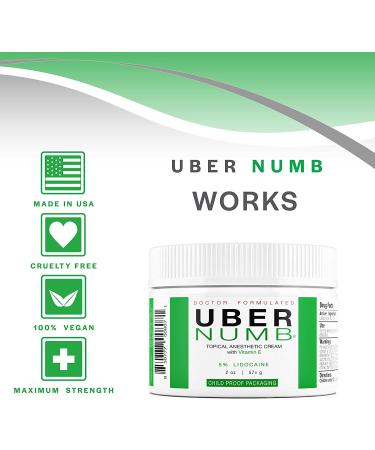 Uber Numb 5 Lidocaine Topical Numbing Cream - Maximum Strength Pain Relief 2 oz - Vitamin E and Allantoin Infused Anesthetic Cream - CR 2 Ounce Pack of 1 - Buy Online on GoSupps.com