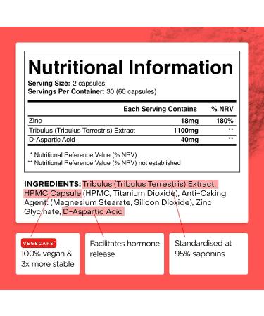 Vitality Bioresearch Tribulus Terrestris for Men Supplements 1100mg with Zinc Glycinate - Supports Hormone Levels, Boosts Stamina - 60 Capsules - Buy Online on GoSupps.com