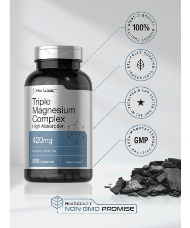 Triple Magnesium Complex 420mg | 250 Capsules | Non-GMO & Gluten-Free | Oxide, Citrate & Aspartate Formula | Dietary Supplement by Horbaach - Buy Online on GoSupps.com