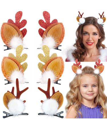 3 Pairs Christmas Hair Clips Cute Reindeer Antlers Ears Hair Accessory (Classic Christmas Style)