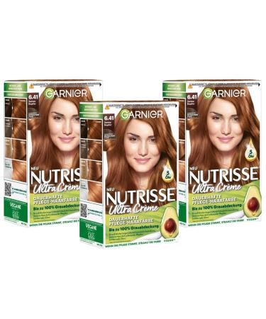 Garnier Creme Coloration hair color coloring for hair for permanent hair color with 5 nourishing oils nutrisse bright amber 64 3 pack