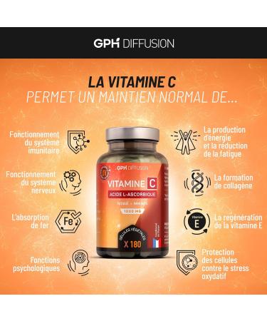 Vitamine C 1000mg - 180 g lules v g tales - Acide L-Ascorbique - Fatigue D fense Naturel Syst me Nerveux - Buy Online on GoSupps.com