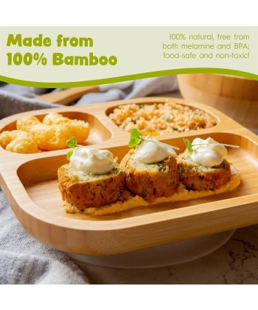 Tiny Dining Children's Segmented Bamboo Dinner Plate with Suction Cup - Ideal for Baby Toddler Weaning - Eco-Friendly Kids Food Plate (Red) - Buy Online on GoSupps.com