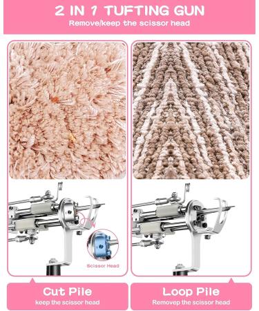 200W Upgrade Tufting Gun: 2-in-1 Cut and Loop Pile Electric Rug Gun for Handmade DIY - Pink - Buy Online on GoSupps.com