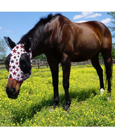 Harrison Howard Super Comfort Stretchy Fly Mask - UV Protection Large Eye Space Medium Size Red & Blue Star Design - Buy Online on GoSupps.com