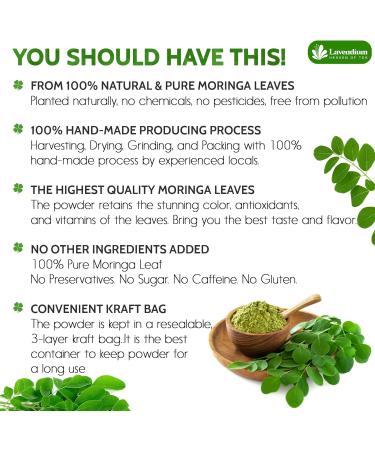 Lavendium Premium 700g (24.69oz) Moringa Leaf Powder 100% Natural and Pure from Moringa Leaves No Additives No Gluten No Sugar Vegan - Buy Online on GoSupps.com