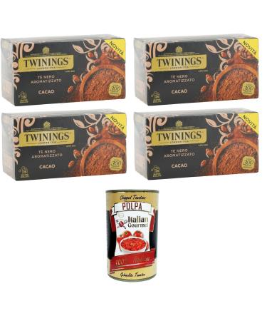 Italian Gourmet E.R. Twinings T Nero Aromatizzato al Cacao Black Tea with Cocoa Taste Pack of 25 Filters 4 x 50 g + Italian Gourmet Polpa 400 g