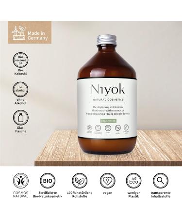 Niyok Peppermint Mouthwash with Coconut Oil (500ml) - Antibacterial Fluoride-Free Alcohol-Free Healthy Gums Fresh Breath - Buy Online on GoSupps.com