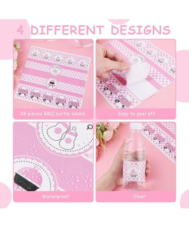 24PCS BBQ Baby Shower Water Bottle Labels - Waterproof Self Adhesive Decorations for Cookout BBQ Party - Girl Pink Theme - Buy Online on GoSupps.com
