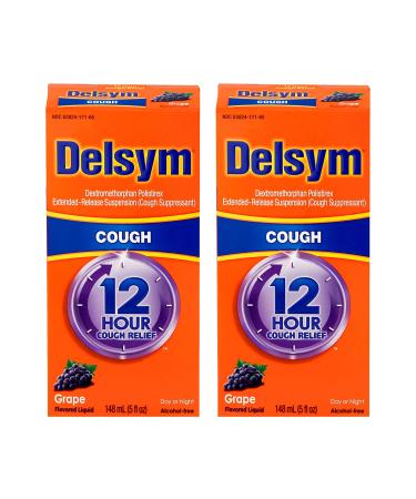 Delsym Adult 12 Hour Cough Relief Medicine, Powerful Cough Relief for 12 Good Hours, Cough Suppressing Liquid, #1 Pharmacist Recommended, Grape Flavor, 5 Fl Oz (Pack of 2)