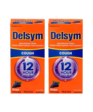 Delsym Adult 12 Hour Cough Relief Medicine, Powerful Cough Relief for 12 Good Hours, Cough Suppressing Liquid, #1 Pharmacist Recommended, Grape Flavor, 5 Fl Oz (Pack of 2)