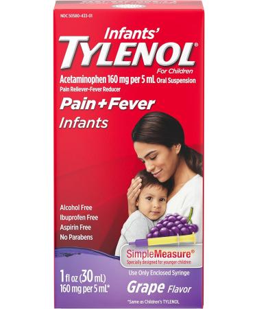 Tylenol Infants Oral Suspension Grape | 1 Fl. Oz | Pain Relief for Babies - Buy Online on GoSupps.com
