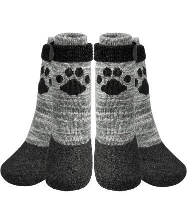 KOOLTAIL Anti Slip Dog Socks - Outdoor Dog Boots Waterproof Dog Shoes Paw Protector with Strap Traction Control for Hardwood Floors Grey Large