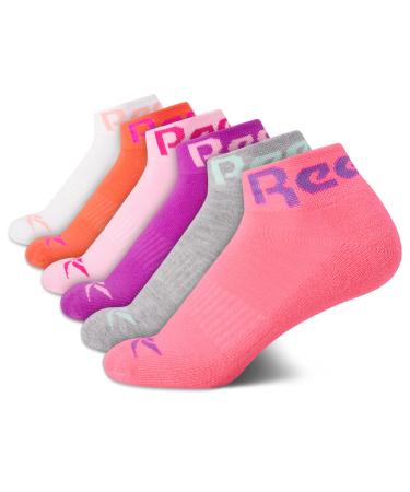 Reebok Girls' Athletic Arch Compression Cushion Comfort Quarter Cut Socks (6 Pack) Medium Pink Multi