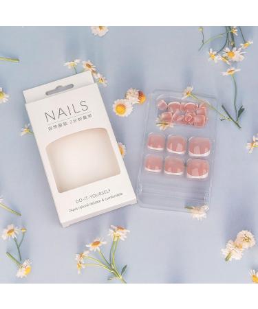 Sokfone Pink Press On Toenails 24 Pcs - Short Square French Tip False Toenails for Women - Glossy Acrylic Full Cover Toe Nails - Summer Ready - Color1 - Buy Online on GoSupps.com