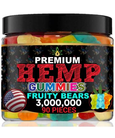 Healthergize Hemp Gummies-Great For Sleep, Joints, Relax, Calm, Muscles, Discomfort, Skin-Natural Hemp Gummy Bears-Variety Of Fun Fruity Flavors-Natural Hemp Party-Made In USA-90 Bears