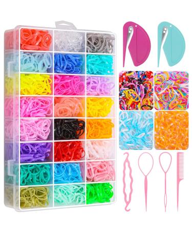 Hair Rubber Bands for Hair (28 Colors  2240Pcs)  Colorful Small Elastic Hair Ties with Hair Tie Cutter  Topsy Pony Tail Hair Tool for Toddlers Baby Girls Kids Hair Accessories Style A