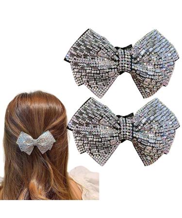 Bling Rhinestone Bow Hair Barrettes Grey Crystal Bowknot Ponytail Holder French Side Hair Clips Hair Pins Hair Slide Stylish for Thick Hair Women Girl Hair Jewelry Accessories
