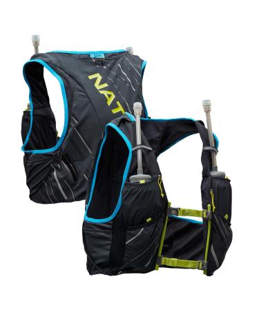 Nathan Pinnacle 4L Hydration Pack/Running Vest - 4L Capacity with Twin 20 oz Soft Flasks Bottles. Hydration Backpack for Running Hiking. Men/Women/Unisex Medium Men's (Unisex) - Black / Lime