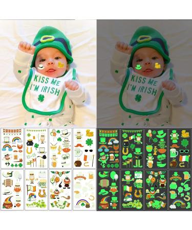 St Patrick's Day Temporary Tattoos - 10 Shamrock Assorted Face Body Stickers for Decoration | Irish Clover Themed Party Supplies (Color 02) - Buy Online on GoSupps.com