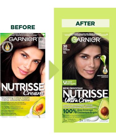 GARNIER Nutrisse Cream Permanent Hair Colour 30 Intense Dark Brown 100% Grey Coverage Nourished Hair Enriched With Avocado Oil 1 Application BROWN SHADES 30 Intense Dark Brown - Buy Online on GoSupps.com