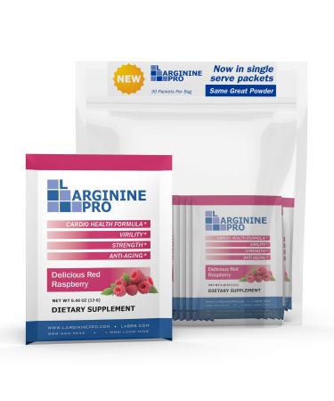 L-arginine Pro Supplement ON-The-GO Single Serve Travel Packets - 5,500mg of L-arginine Plus 1,100mg L-Citrulline (1 Bag (30 Packets), Raspberry) 30 Count (Pack of 1) Raspberry