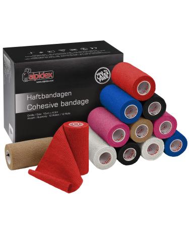 Alpidex 12 rolls adhesive tape 10 cm x 4.5 m self -adhesive bandage pet bandages fixing band sport vet wrap tape self -adhering color: colorful