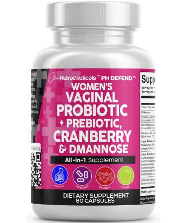 Clean Nutraceuticals Vaginal Probiotics for Women with Cranberry D-Mannose Prebiotics pH Balance Support Feminine Health Urinary Tract Cleanse Capsule Alternative to Gummies 60 Count 1