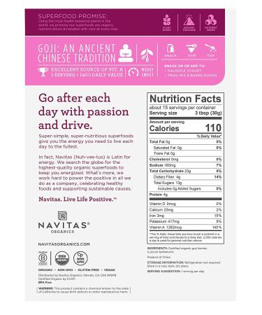 Buy Navitas Organics Organic Goji Berries 16 oz (454 g) - Superfood Antioxidant Snack - Buy Online on GoSupps.com