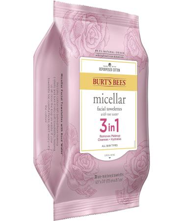 Burt's Bees 3-in-1 Hydrating Micellar Cleansing Towelettes with Rose Water - 30 Count (Pack of 3) | For All Skin Types - Buy Online on GoSupps.com