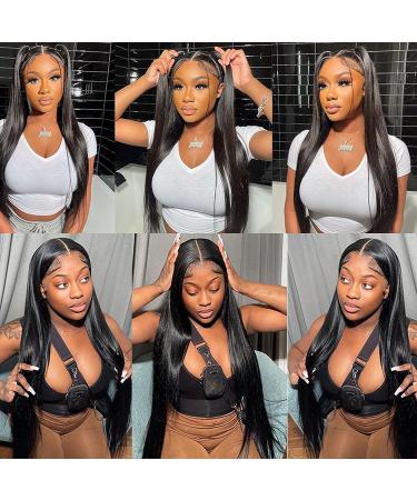 HUANGCAI 13x6 20 HD Lace Front Human Hair Wig - Pre Plucked Transparent Straight Frontal Wig with Baby Hair for Women - 180% Density Glueless Black Wig - Buy Online on GoSupps.com