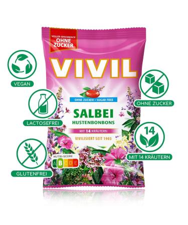 VIVIL Sage Cough Drops with 14 Herbs - Sugar-Free Vegan - 120g Bag - Buy Online on GoSupps.com