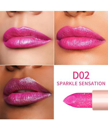 Oulac Diamond Lustre Lipstick - Highly Pigmented Vegan Pink Lip Makeup Long-Lasting Moisturizing Formula Sparkle Sensation D02 - Buy Online on GoSupps.com